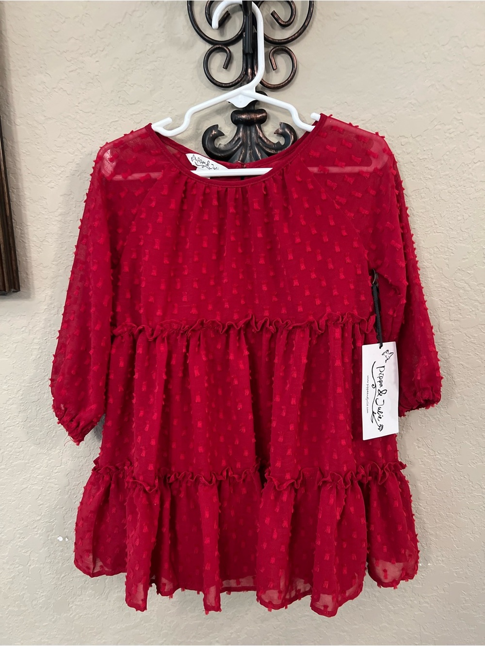 Pippa & Julie Red Tiered Long-Sleeve Girls Dress Size 3T